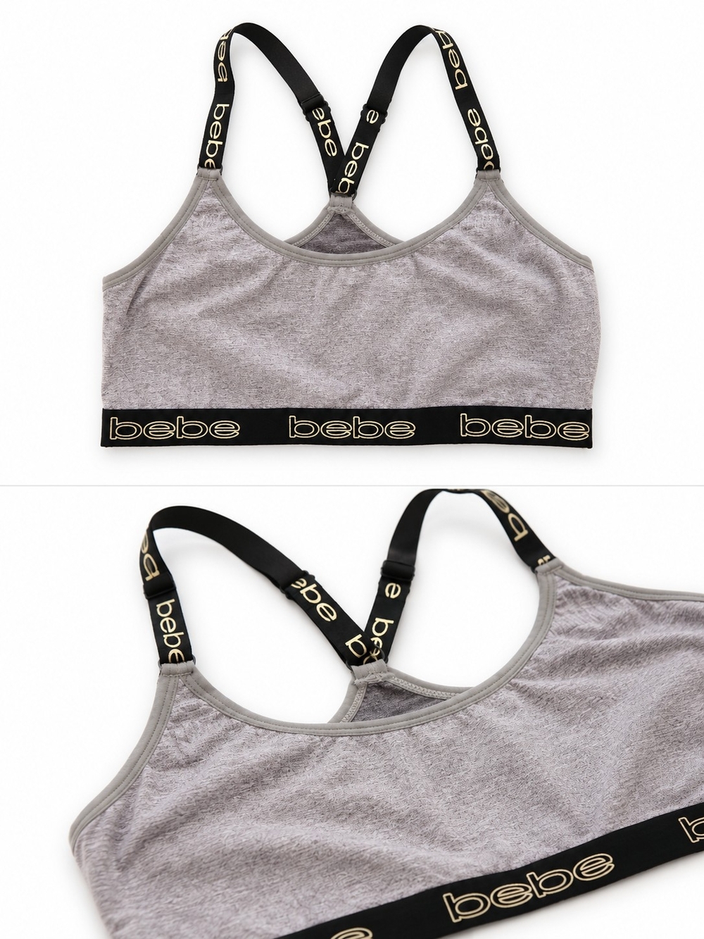 bebe Gray Logo-Trim Sports Bralette with Black Straps